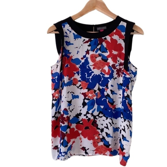 🌸Vince Camuto floral blouse red white and blue - Picture 2 of 9